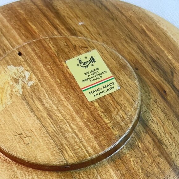 Handmade Hungarian Clay Bowl & Carved Wood Dish Set Authentic Juried Folk Art - Picture 5 of 9